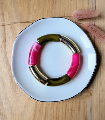 Bracelet tube kaki doré rose