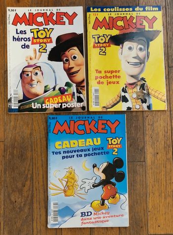 Lot 3 journaux mickey Toy story 2 avec poster 2000 vintage