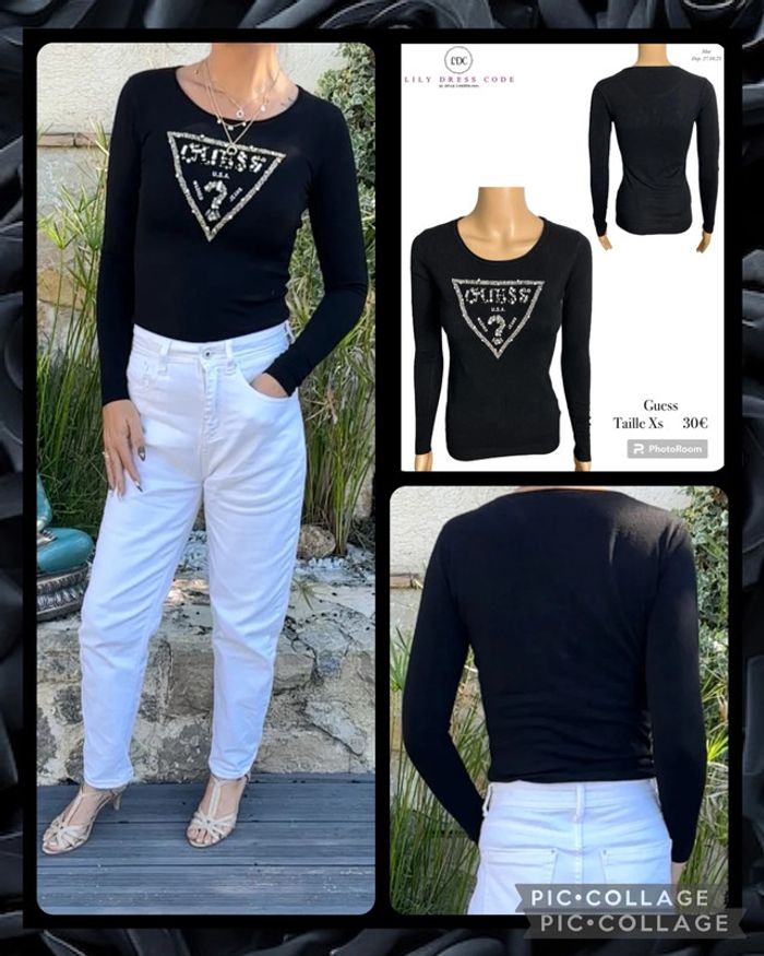 🖤 pull noir moulant logo strass brillant SOLDÉ -40% 🖤