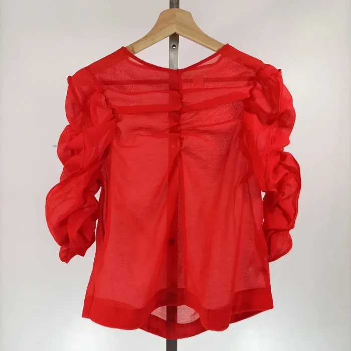 Blouse rouge transparente H&M manches bouffantes Taille 38 - A035