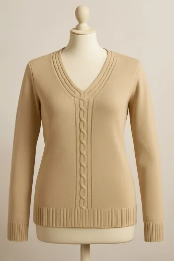 Pull beige col en V - Afibel - Taille L