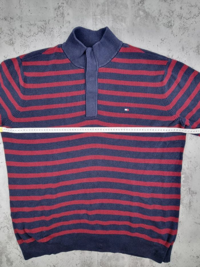 Pull à pressions Tommy Hilfiger rayé bordeaux & marine – Taille 3XL Homme (mesures en photos) - photo numéro 9