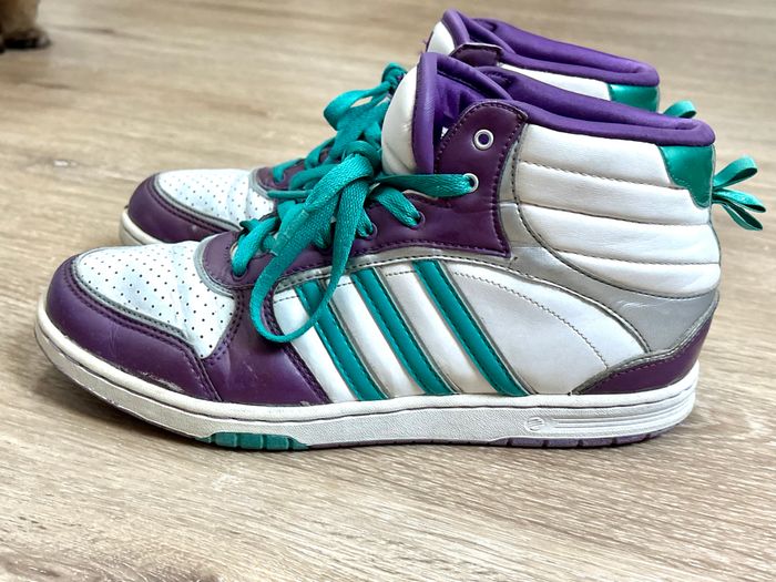 Baskets Adidas montantes rétro – violet & turquoise, style vintage street - photo numéro 4