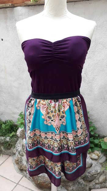 Robe bustier ampliforme violet et multicolore