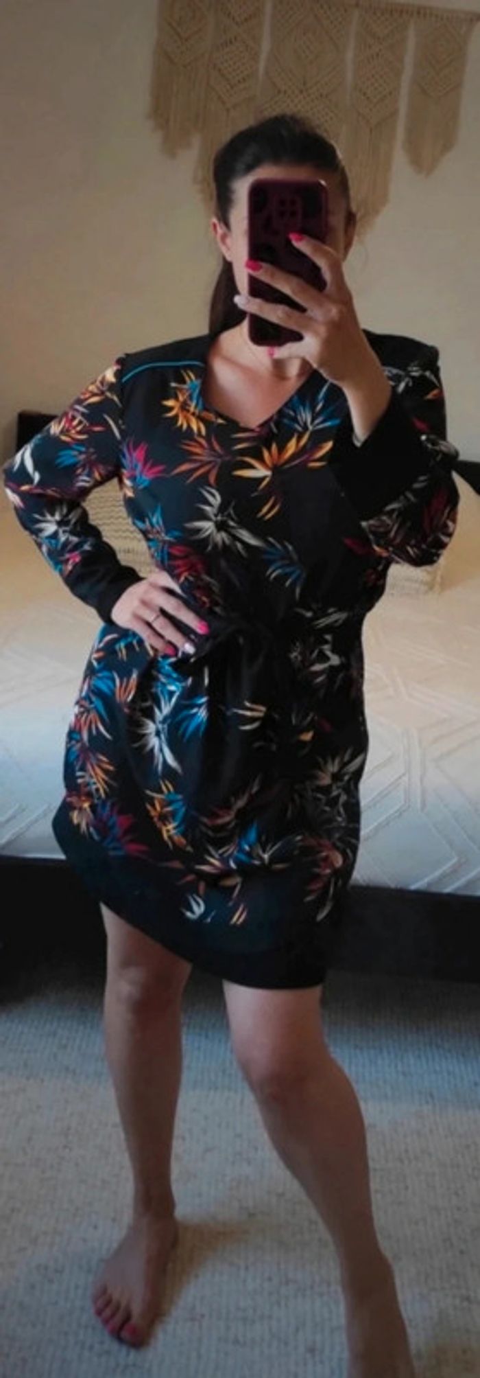 Robe légère et fluide Christine Laure T3 noir motif feuillage coloré - photo numéro 3