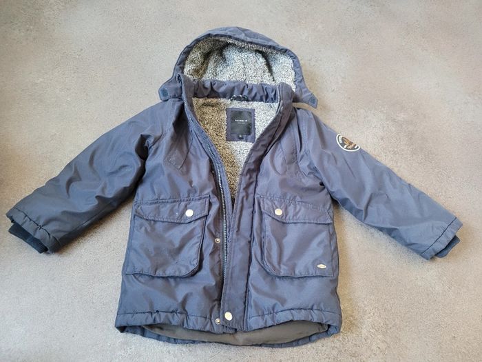 Manteau chaud hiver capuche clips zio bouton bleu name it 6 ans