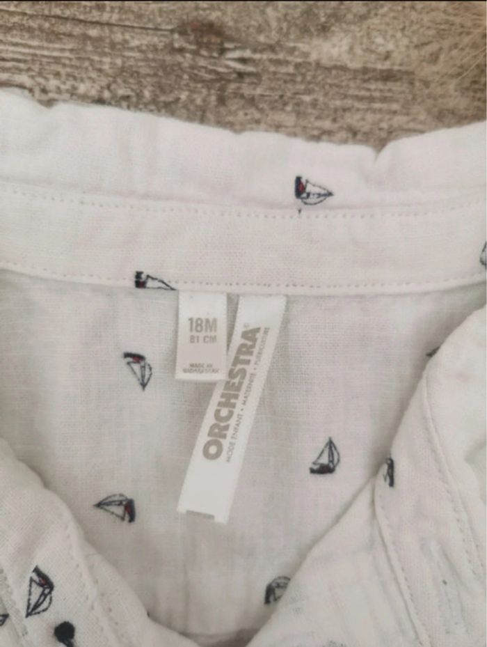 Short et chemise lin coton motif bateau blanc bleu marine 18mois - photo numéro 4