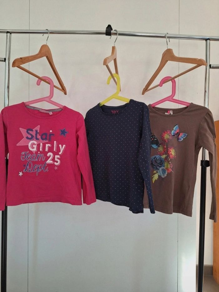 Lot 3 t-shirts 8 ans enfant fille NKY et Orchestra rose, bleu et marron