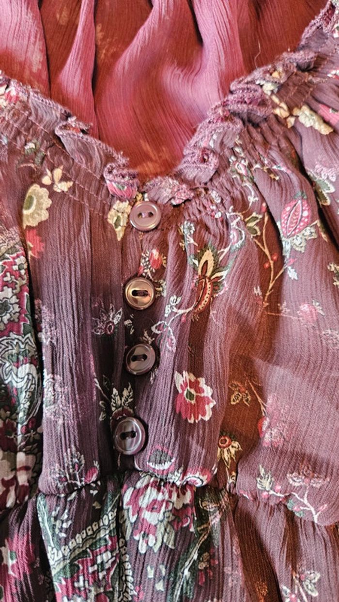 Robe d été en toile doublé mauve à manches courtes, Cassis, taille 38, neuve - photo numéro 8