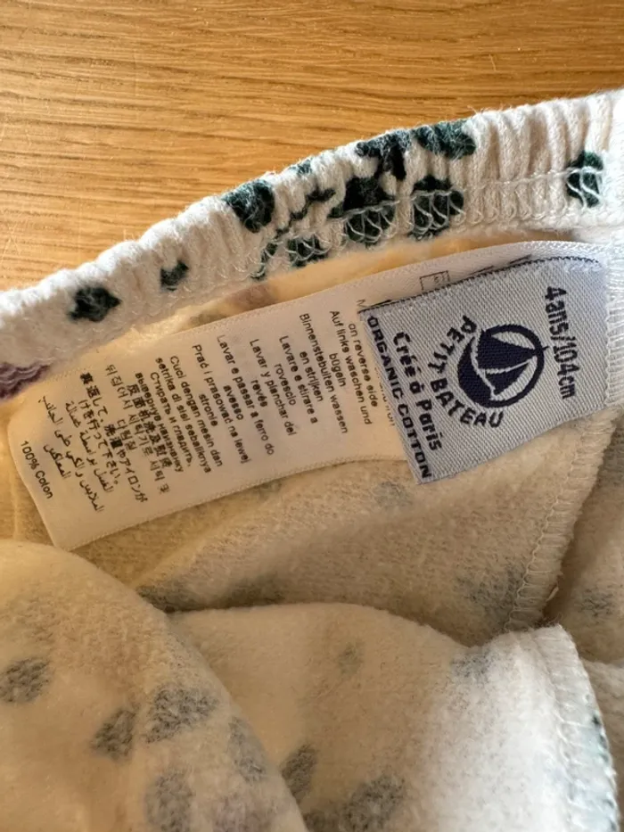 Pyjama 2 pieces en ML en molleton fond beige et fleurs vertes - Taille 4 Ans - photo numéro 12