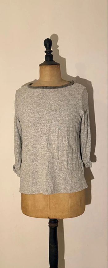 Pull gris chiné à manches 3/4