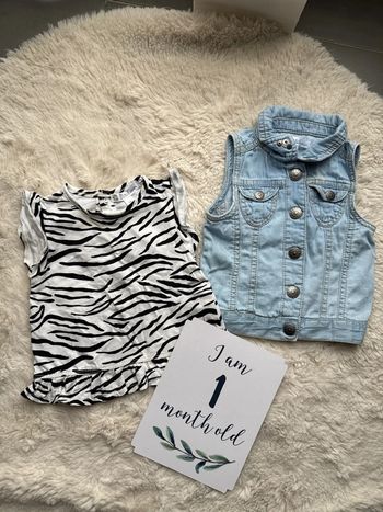 Ensemble t shirt zèbre et veste en jeans kitchoun 1 mois