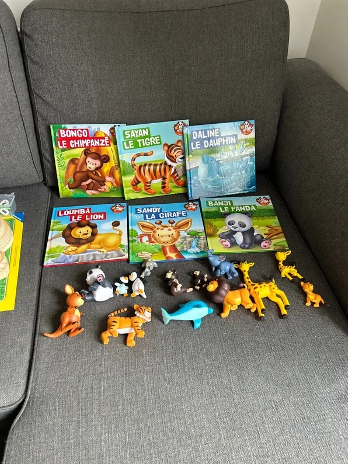 Lot de livres et figurines animaux de la collection mes animaux du zoo