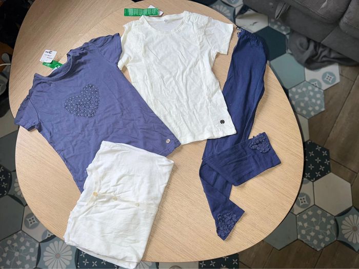 Ensemble 8 10 ans lot Zeeman Coeur gilet t-shirt bleu marine blanc cérémonie neuf étiqueté