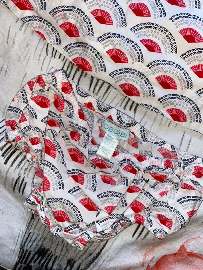 Robe doublée à motifs et son bloomer, taille 12 mois, marque Obaïbi. - photo numéro 4