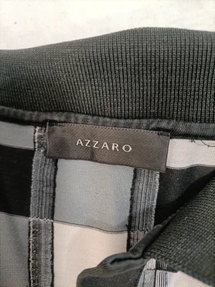 Polo Azzaro à carreaux noirs et gris, col côtelé, style vintage chic taille 46 estimée A1128 - photo numéro 5