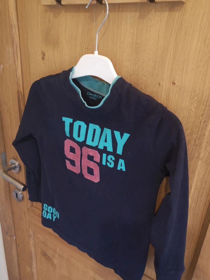 T-shirt épais Okaidi 8 ans en bleu marine et bleu - photo numéro 3