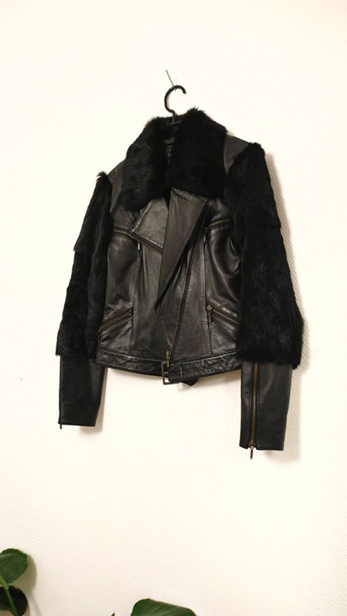 Magnifique veste en cuir type perfecto veste de motard taille S zip - photo numéro 2