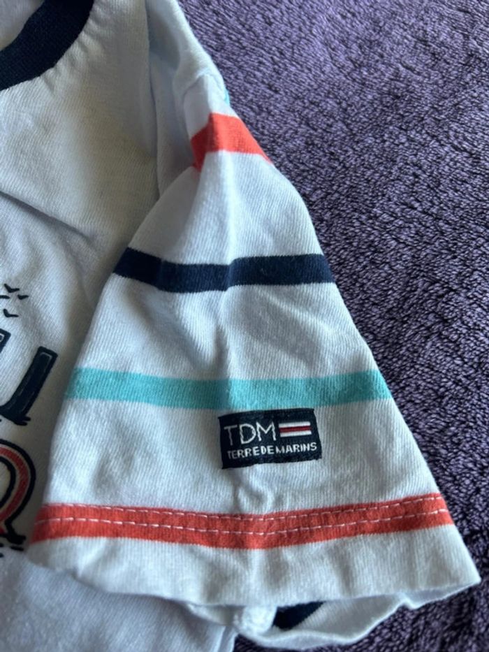 T-shirt manches courtes garcon en coton blanc et rayé Terre de marins taille 4 ans 102 cm - photo numéro 3