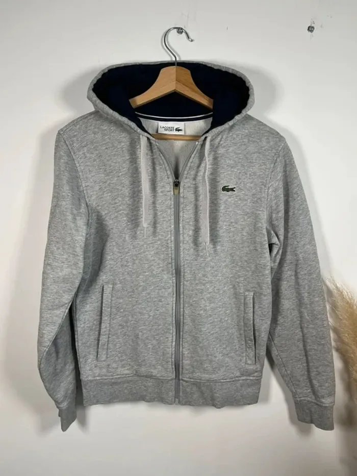 Sweat à capuche zippé gris Lacoste