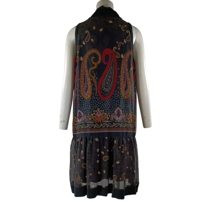 Robe Marron motif cashemire en voile avec doublure col roulé - Robe sans manches Taille M A1117 - photo numéro 8