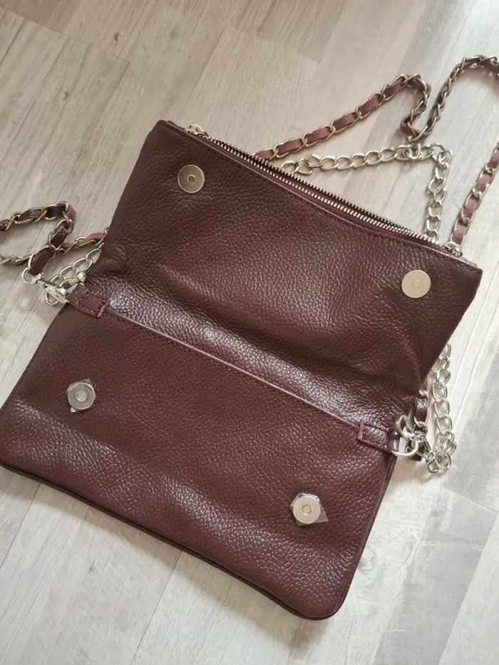 Sac pochette en cuire Marron avec bandoulière - photo numéro 3