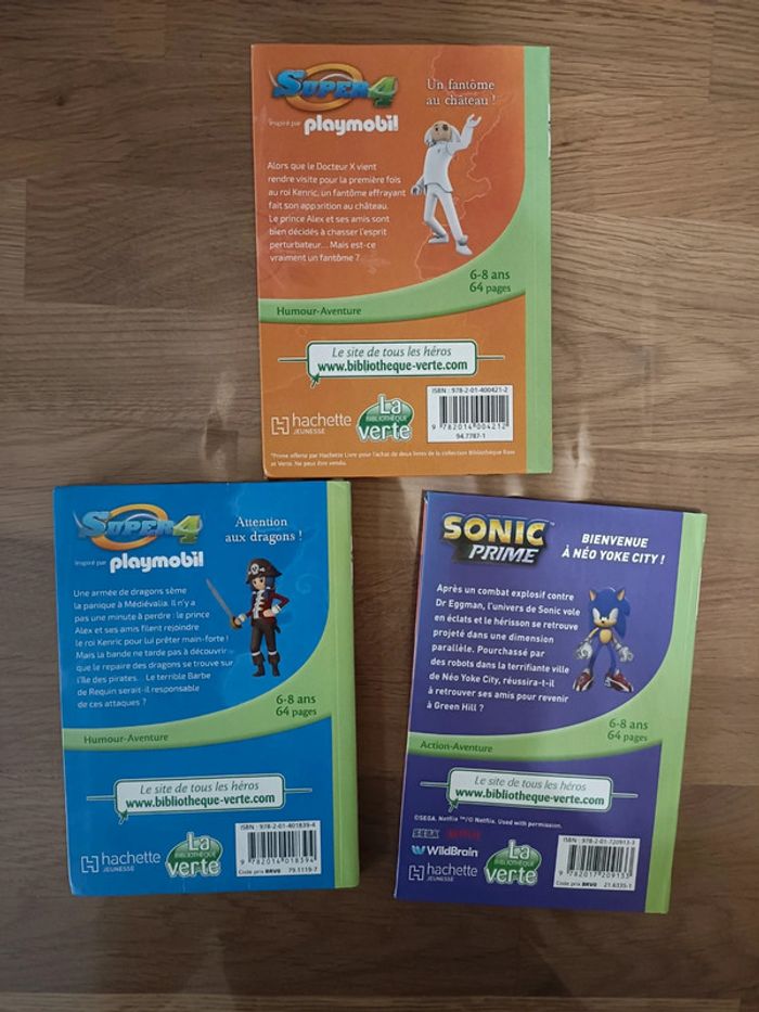 Lot de 3 livres la bibliothèque verte sonic playmobil - photo numéro 2