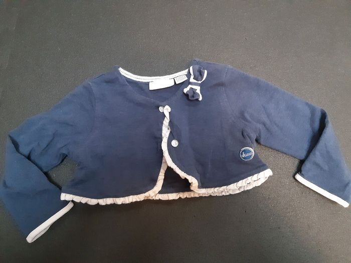 Gilet Boléro court bébé fille Chicco bleu marine blanc 9 mois