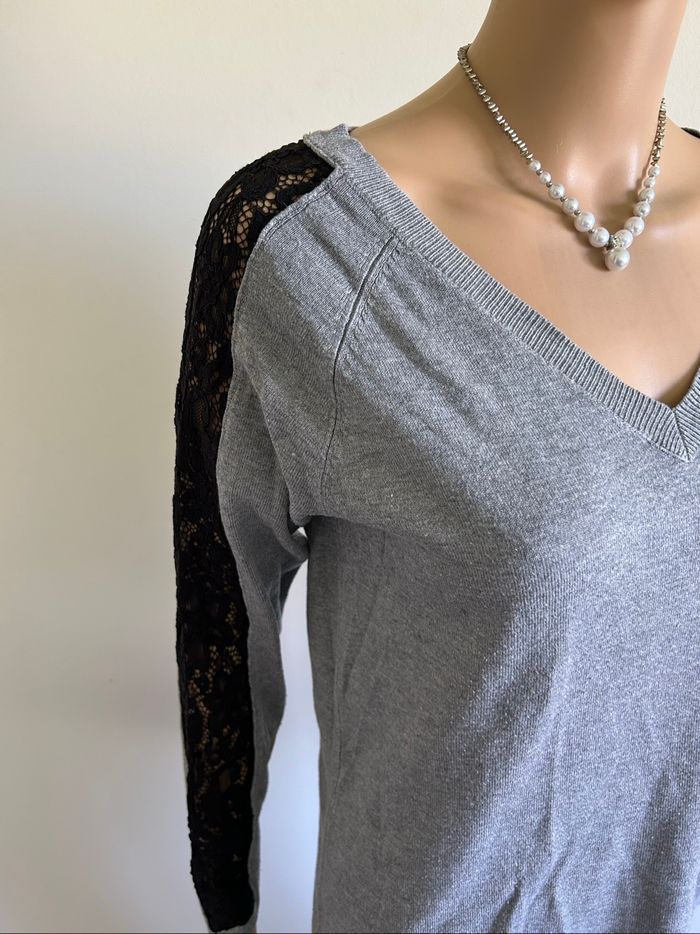 Pull gris et noir à manches longues Morgan taille M état satisfaisant - photo numéro 4