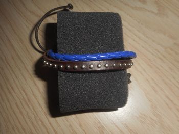 Bracelet en Cuir 2 Cordons Bleu et Marron