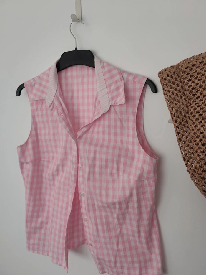 Chemisette sans manche carreaux vichy rose et blanc 42 - photo numéro 2