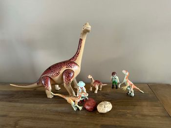 Lot Playmobil dinosaures famille Brachiosaure et velociraptor 