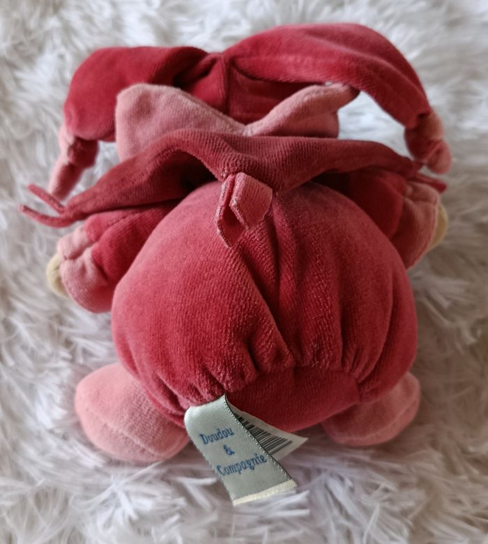 Doudou et compagnie ours arlequin peluche rose et bordeaux - photo numéro 2