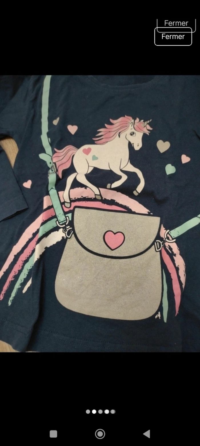 T-shirt manches longues imprimé licorne 6-7 ans - photo numéro 4