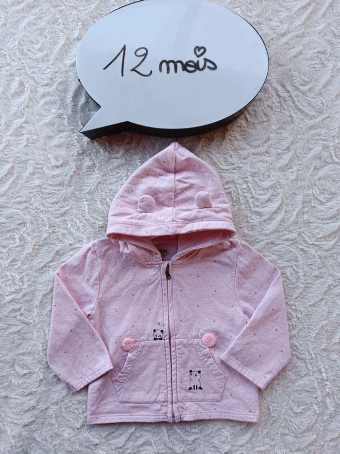 Veste gilet zippé avec capuche Fille 12 mois panda Kiabi Eco conception coton bio