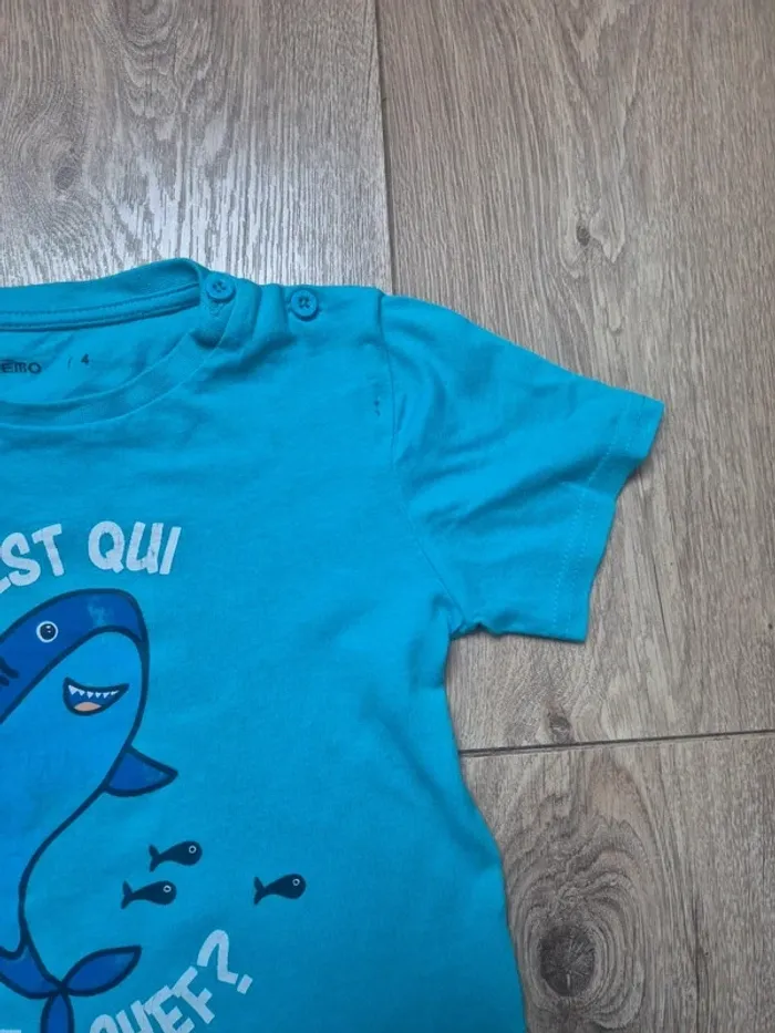 Tee-shirt gémo MC bleu "c'est qui le chef" 4 ans - photo numéro 2