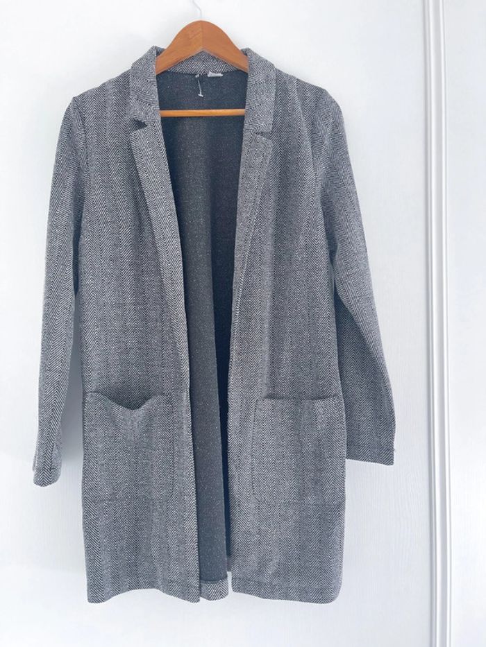 Blazer veste longue à motifs chevrons gris et noir H&M neuve - photo numéro 7