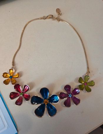 Collier acier inoxydable fleurs émaillées