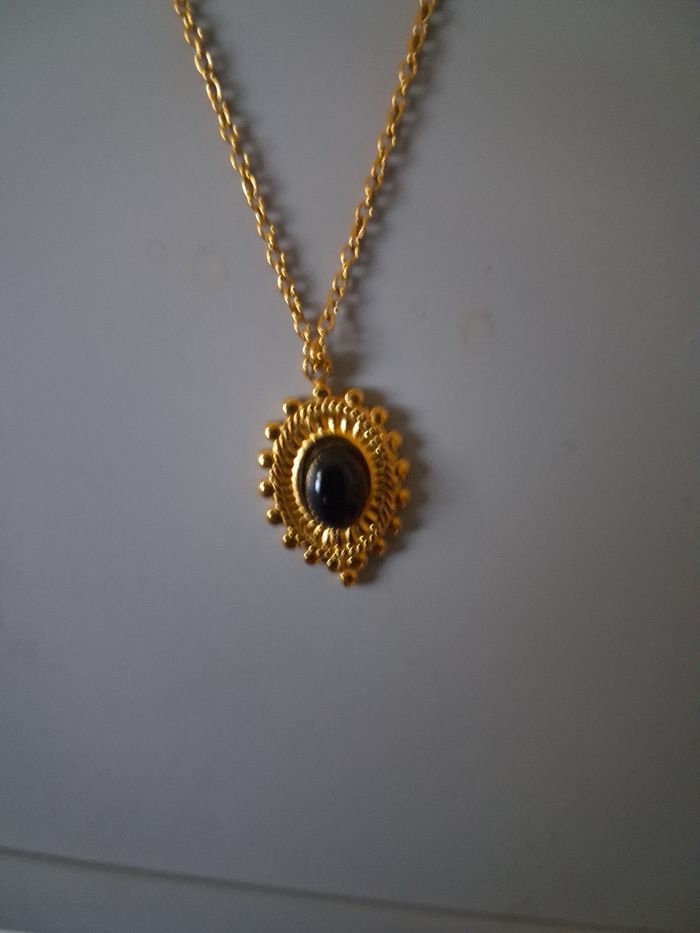 Collier #acierinoxydable doré médaillon solaire noir - photo numéro 2