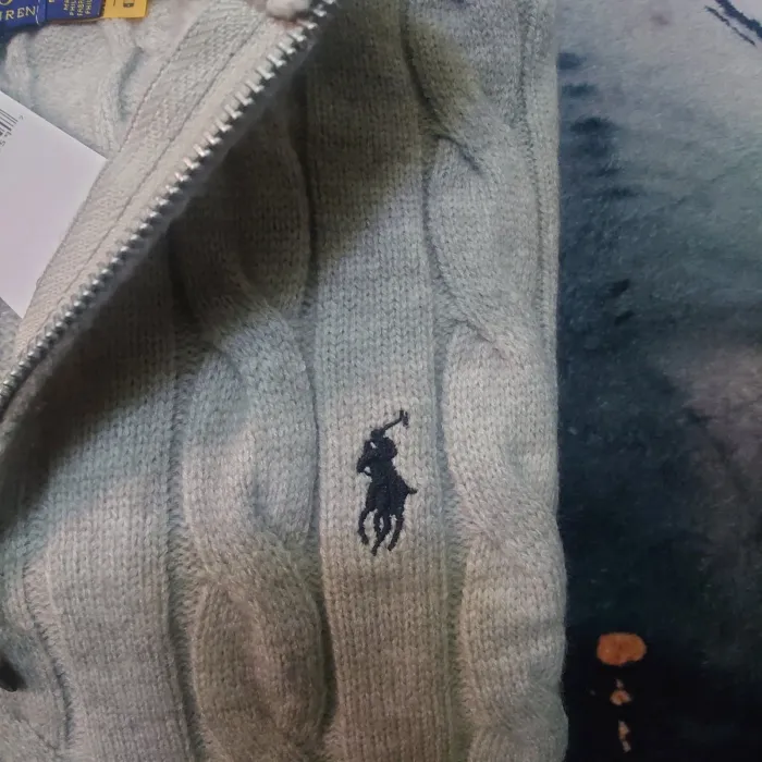 Pull torsadé Half Zip Ralph Lauren - Taille L - Gris logo brodé noir - Neuf - photo numéro 3