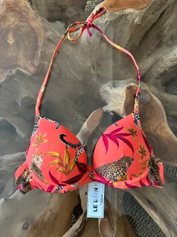 Haut de maillot de bain Etam jungle léopard orange corail rembourré