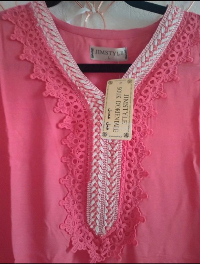 Robe longue d'intérieur été rose taille L - photo numéro 3
