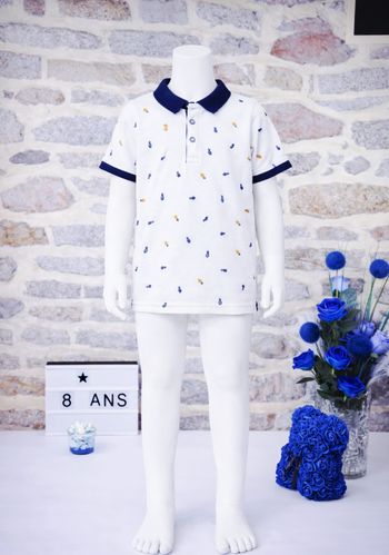Polo manches courtes en piqué de coton blanc à motifs ananas Garçon taille 8 ans marque Okaidi 🎸 