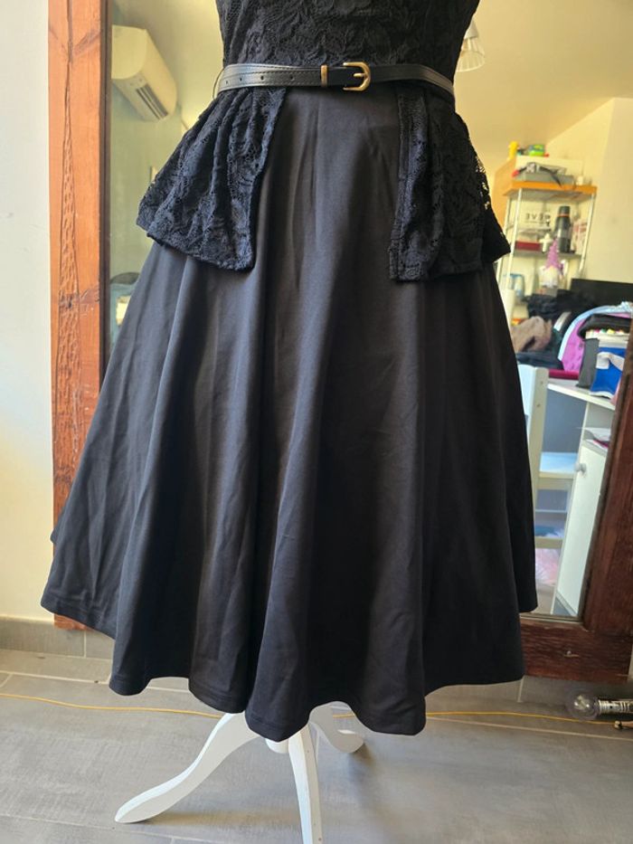 Robe pinup sublime cérémonie bi matière + ceinture belle poque neuve - photo numéro 3