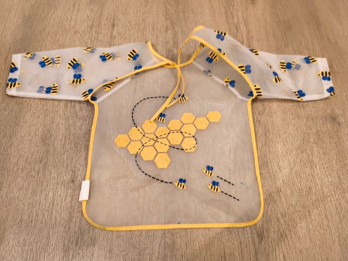 Bavoir tablier manches longues abeille PVC plastique fermeture lacets Mots d'enfants  DME - photo numéro 2