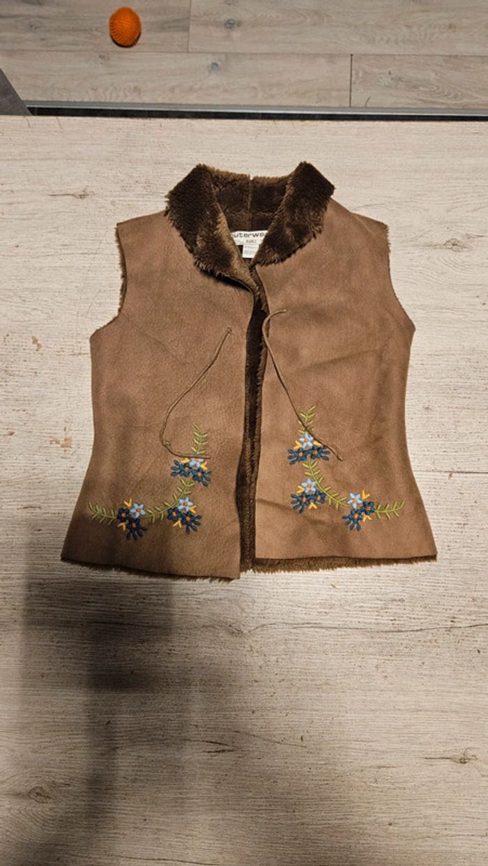 Gilet sans manche brun en peau, doublé, Zara Girls, taille 7/8 ans, nickel - photo numéro 3
