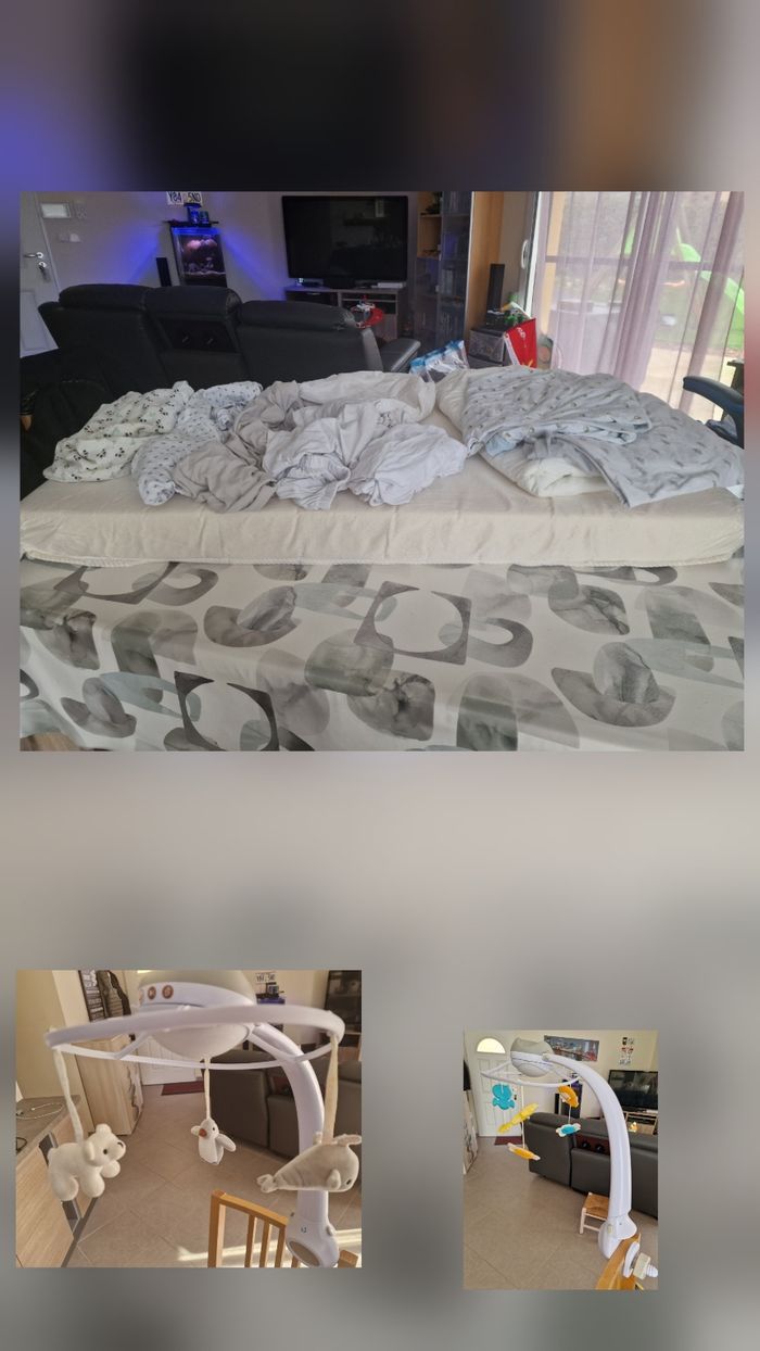 Matelas+ bras housse+ couette+mobile
