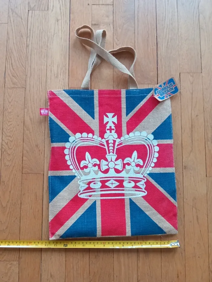 Sac tote bag toile de jute Glorious Britain 40x35 cm neuf avec étiquette acheté en Angleterre - photo numéro 14