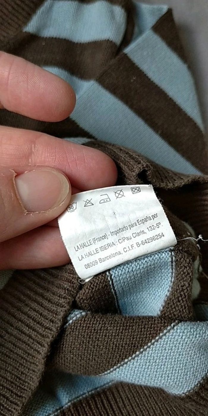 Pull léger col V Garçon 6 mois rayé marron et bleu clair 100% coton Kimbaloo Boy - photo numéro 9