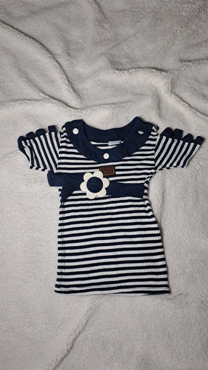 💚Robe marinière bébé fille – avec ceinture fleur – style marin chic - taille 18 mois - photo numéro 2